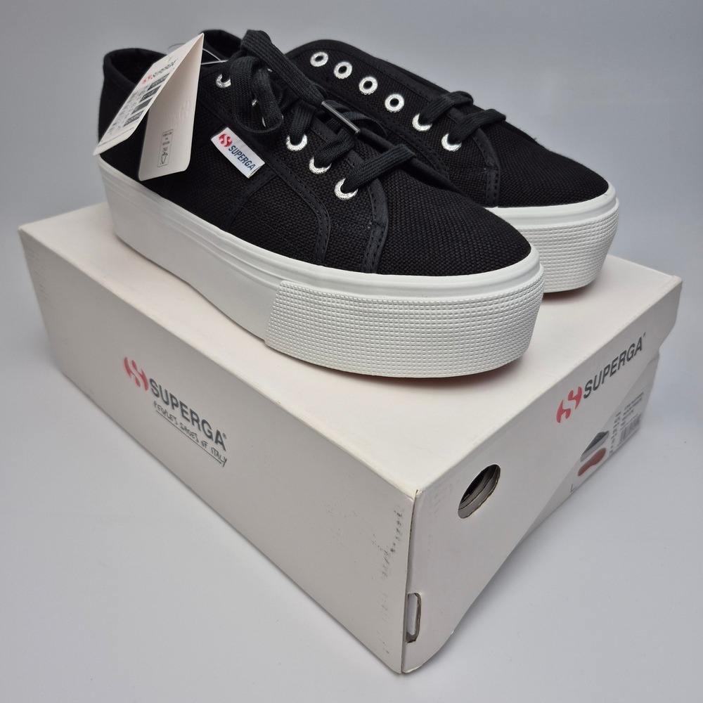 Superga 2790 Black & White Platform Sneakers Shoes Unisex Canvas Laced